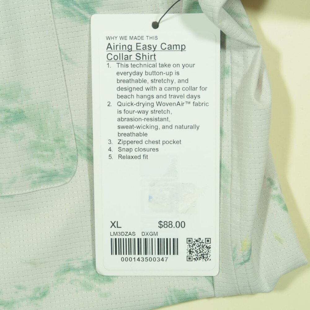 Lululemon Airing Easy Camp Collar Shirt Mens XL Grey Green Multi Stretch New - Picture 6 of 6